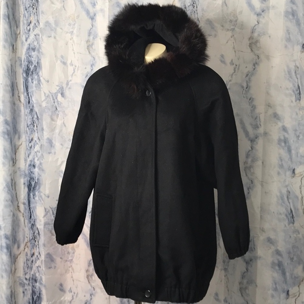 VTG Petite Sophisticates wool fox fur collar women's coat hood Made in USA